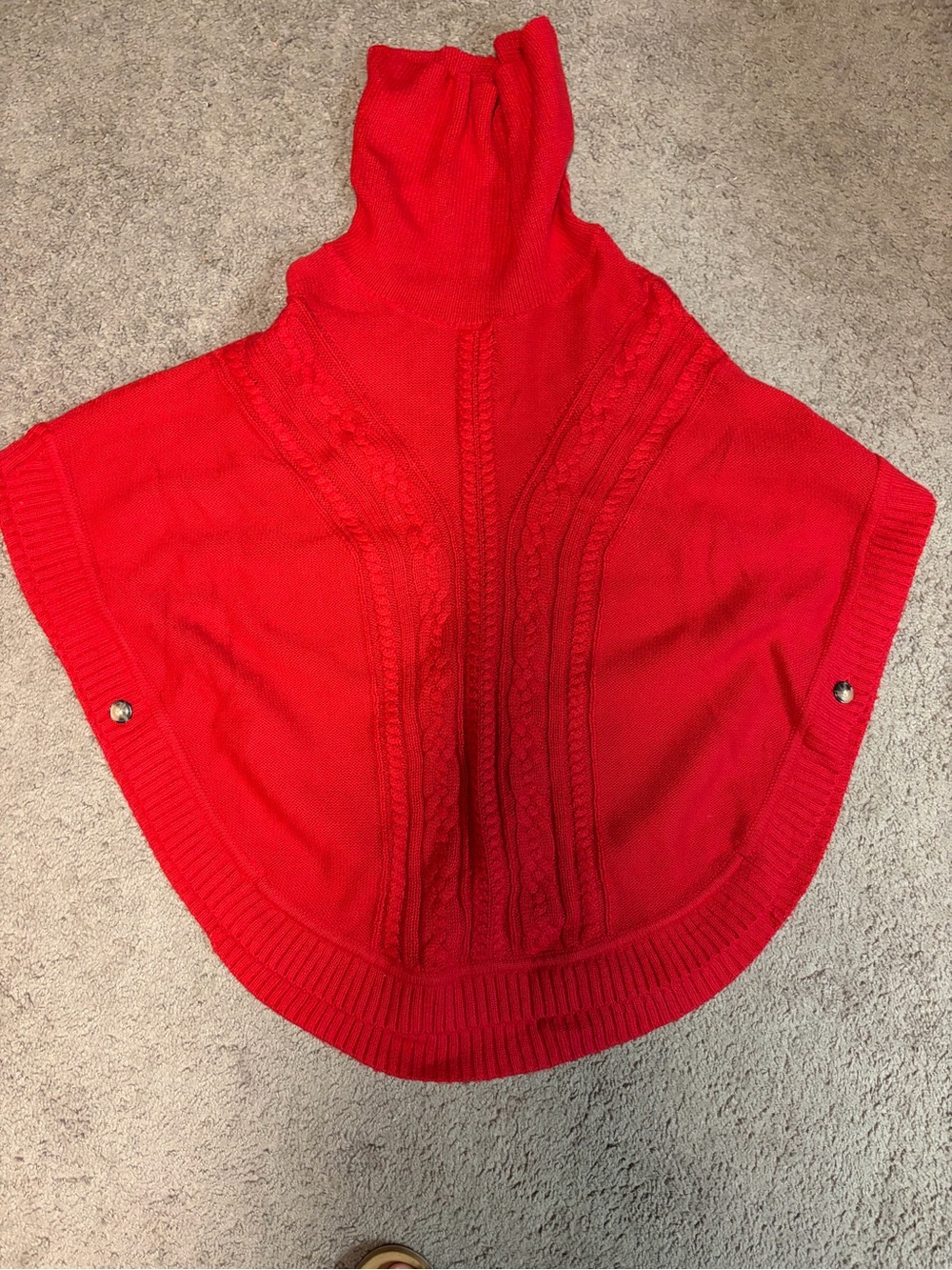 Talbots Red Cable-Knit Turtleneck Poncho with Snap Sides